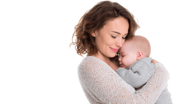 Mother holding her sleeping baby on transparent background png