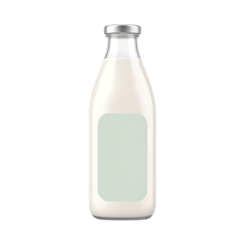 Glass bottle of milk with blank label. png