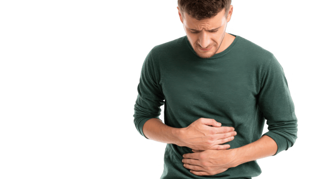 Man suffering from appendicitis pain with transparent background png