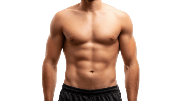 Muscular shirtless athlete showing his abdomen on transparent background png