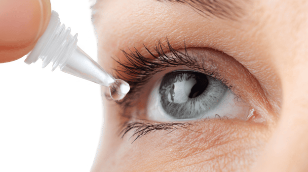 Woman applying eye drops with transparent background png