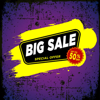 Big sale Discount banner. Special offer sale banner template with grunge background. Sale label and discounts background, Discount Promotion marketing poster design for web and Social. vector