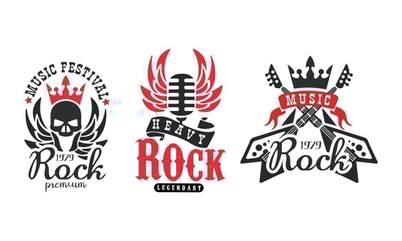 Rock Premium Logo Templates Set, Legendary Music Festival Retro Labels Illustration vector