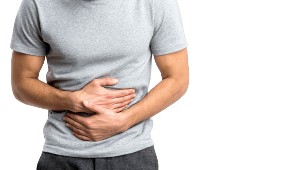 Man suffering from appendicitis pain, isolated on transparent background png