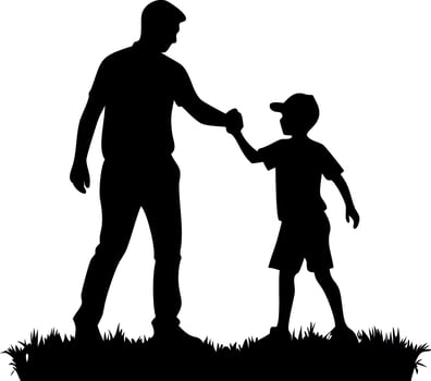 Silhouette of father and son shaking hands vector
