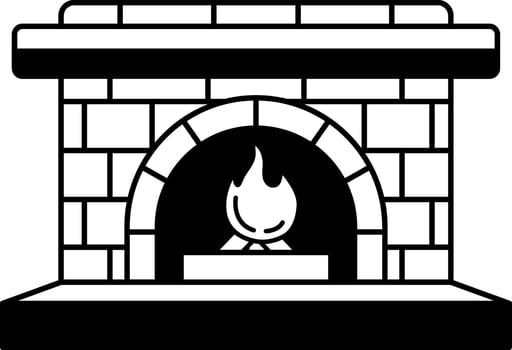 black and white illustration of a fireplace with a fire burning in it vector