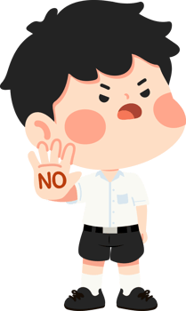 A cartoon boy with a no sign on his hand png