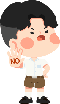 Student boy with a no sign on his hand png