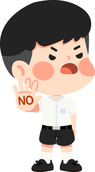 Kid boy with a no sign on his hand png