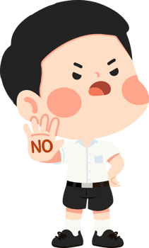cartoon boy with a no sign on his hand png