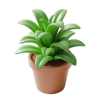 minimalist 3D cute potted green houseplant with lush leaves and a vibrant flower png