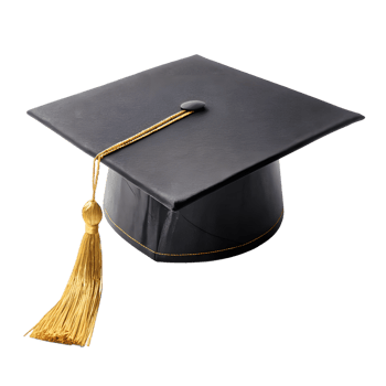 Black graduation cap with gold tassel isolated on transparent background png