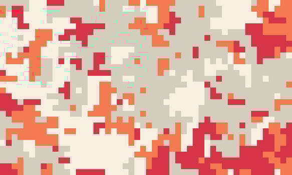 Abstract pixelated camouflage pattern in muted oranges and reds on a beige background. Ideal for fashion, technology, or gaming design projects. vector