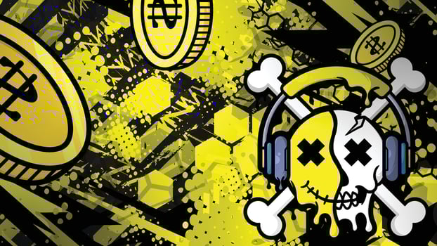 Skull Crypto Headphones with Yellow Black Abstract Background vector
