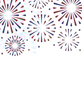 Red, blue Fireworks Border frame social media story, poster. Sparks stars flat style for Independence Labor Patriot Day, New year, birthday party invitations. Template with copy space. Confetti cover. vector
