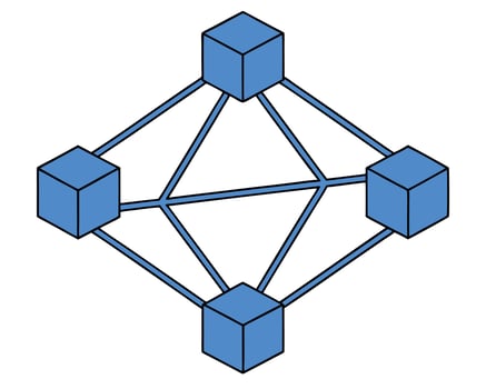 Interconnected Blue Cubes A Network Topology Visualization on White Background vector