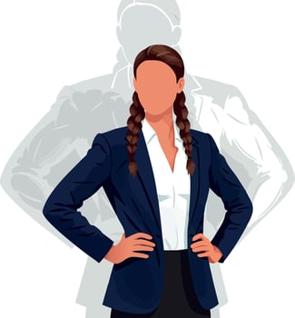 Businesswoman standing confident with hands on hips and shadow in background illustration vector
