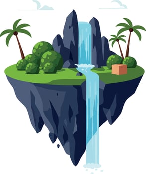 Floating island with waterfall and palm trees natural landscape illustration vector