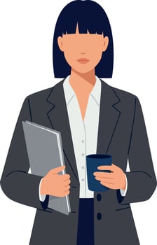 Businesswoman holding folder and coffee cup in professional attire illustration vector