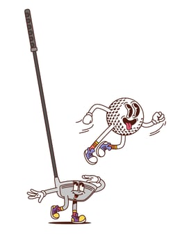 Golf sport club and ball groovy funny character vector