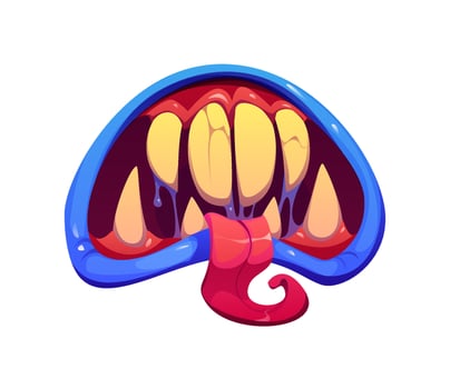 Halloween scary drool monster grin jaw with tongue vector