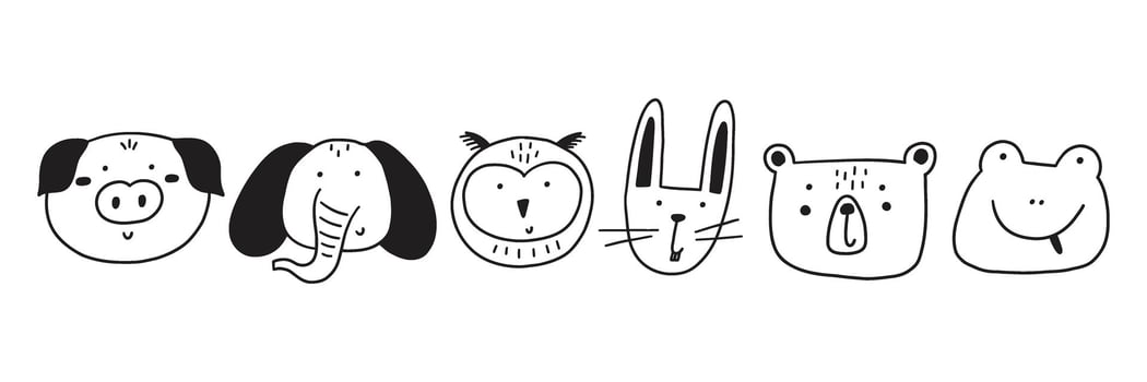 Animal cute line art doodle face vector
