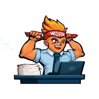 Character with headband working at desk vector