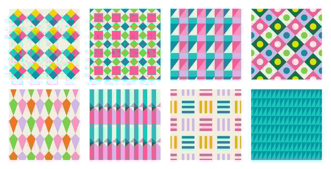 Set of geometric printable seamless pattern with abstract Minimal elegant line form stroke shapes in vibrant colors. Modern simple background in minimalist mid century style wall art vector