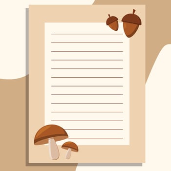 An autumn banner, a sheet of paper, decorated with mushrooms, autumn elements on a beige background. vector