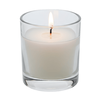 Elegant Lit Candle in a Clear Glass Container, Perfect for Ambiance and Decor. Cut Out, Clipping Path on Transparent Background. png
