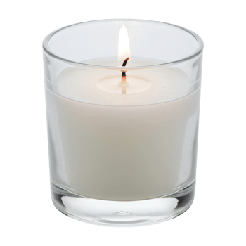 Burning White Candle in a Clear Glass Holder, Cut Out, Clipping Path on Transparent Background. png