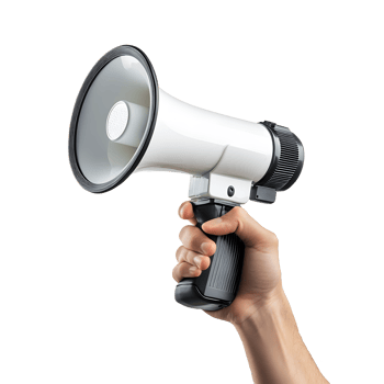 Hand holding a white megaphone against transparent background png