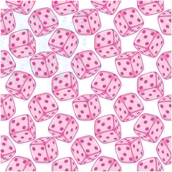 Seamless pattern with pink dices on white background. illustration. vector