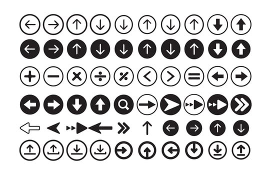 Black and White Circle Arrow Icons. Directional and Interface Elements vector