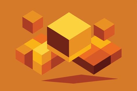 Abstract Orange Cube Composition Geometric Shapes, Isometric Design vector