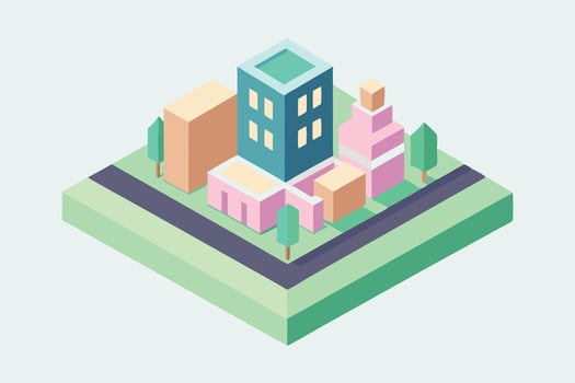 Isometric Buildings, Roads, Trees, Urban Design vector