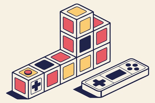 Retro Gaming Blocks Colorful Cubes, Controller, Pixel Art vector