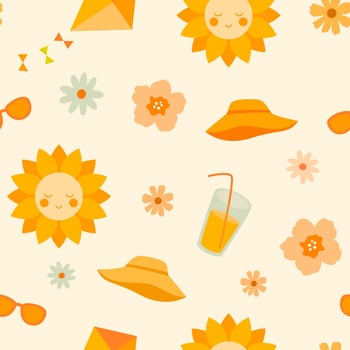 Summer pattern with sunflowers and drinks vector