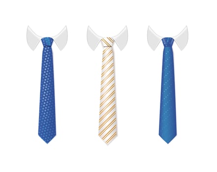 3d Realistic Neck tie with white collar. Tie neck with different stripe pattern. vector