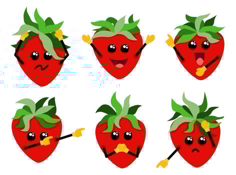 Emoticon strawberries displaying different expressions vector