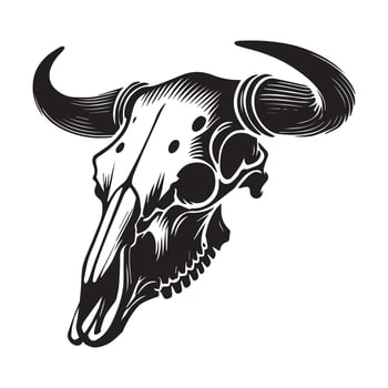 black Bull skull head Silhouette Clipart, Longhorn Bull illustration , Domestic Animal Cute Bull Art design sublimation vector