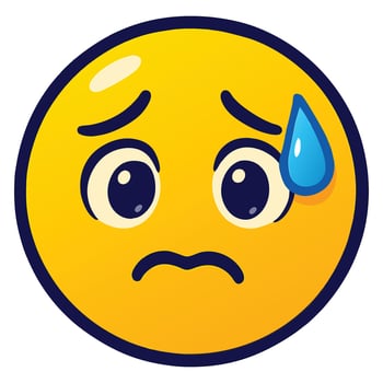 Concerned Emoji Face Illustration with Sweat Droplet and Blushing Cheeks, Expressing Worry and Social Stress, Cartoon Style on White Background vector
