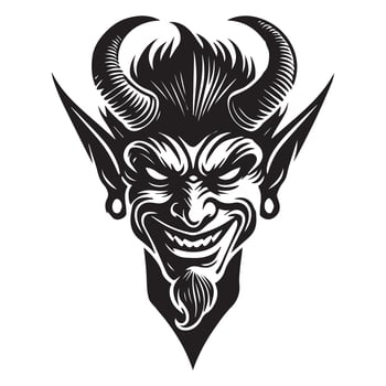 Spooky Devil Face with Longhorn Horns Clipart Design vector