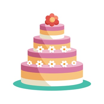 Four Tiered Pink Orange Wedding Cake Illustration White Background Floral Decorations four tiered cake vector