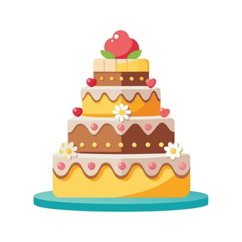 Four Tiered Wedding Cake Illustration Brown Yellow Icing Fruit Flowers Decoration four tiered cake vector