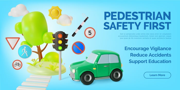 3d Pedestrian Safety First Traffic Rules Concept Ads Banner Promotion Poster Card. vector