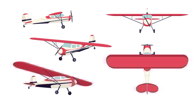 Vintage aircraft in various views vector