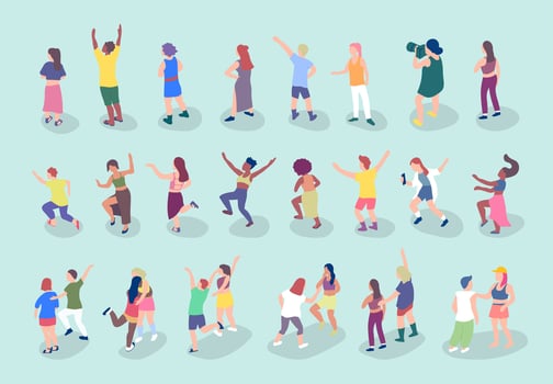 Cartoon Color Different Characters People on Music Festival or Open-air Concert Set. vector