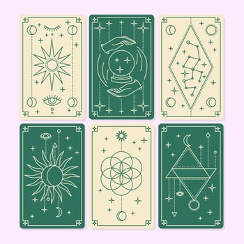 Cartoon Green Magical Tarot Deck Cards Set vector