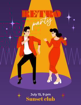 Retro dance party illustration featuring couple vector